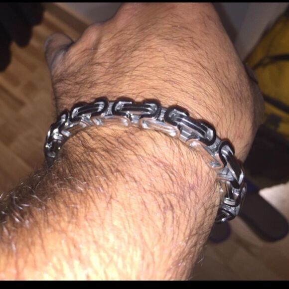 Men’s Thick Braided Link Chain Bracelet - Picture 4 of 6